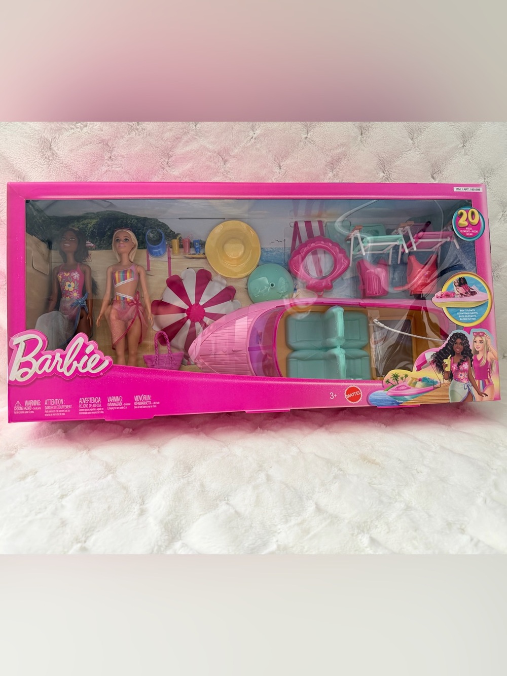 New! Barbie Boat and Beach Doll Set - Pink, Teal & Yellow